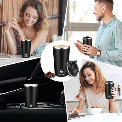 17oz Insulated Travel Coffee Mug with Flip Lid – Leakproof Stainless Steel Insulated Coffee Tumblers, Reusable Coffee Cup for Hot & Cold Drinks, Perfect for Camping & On-the-Go