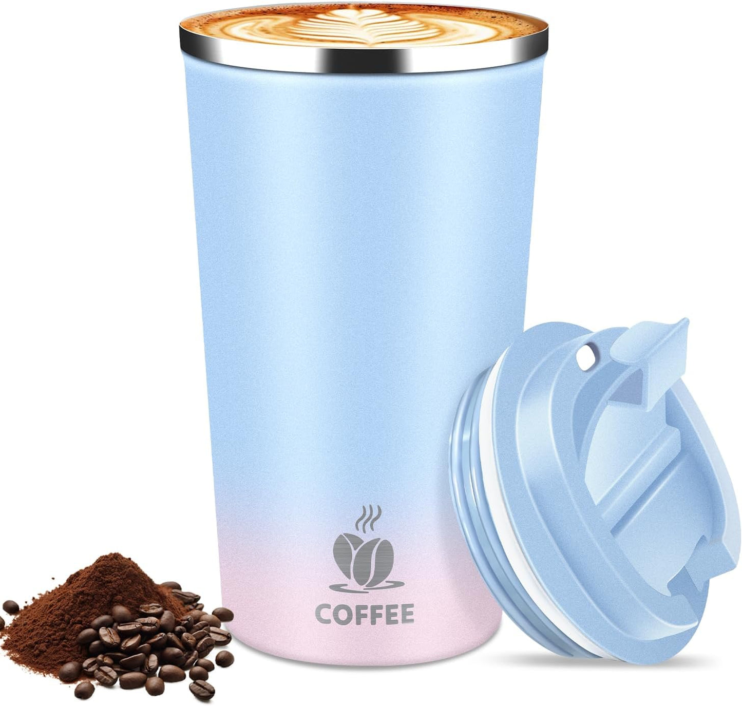 17oz Insulated Travel Coffee Mug with Flip Lid – Leakproof Stainless Steel Insulated Coffee Tumblers, Reusable Coffee Cup for Hot & Cold Drinks, Perfect for Camping & On-the-Go