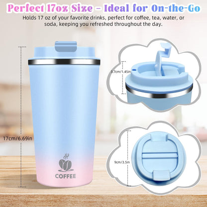 17oz Insulated Travel Coffee Mug with Flip Lid – Leakproof Stainless Steel Insulated Coffee Tumblers, Reusable Coffee Cup for Hot & Cold Drinks, Perfect for Camping & On-the-Go