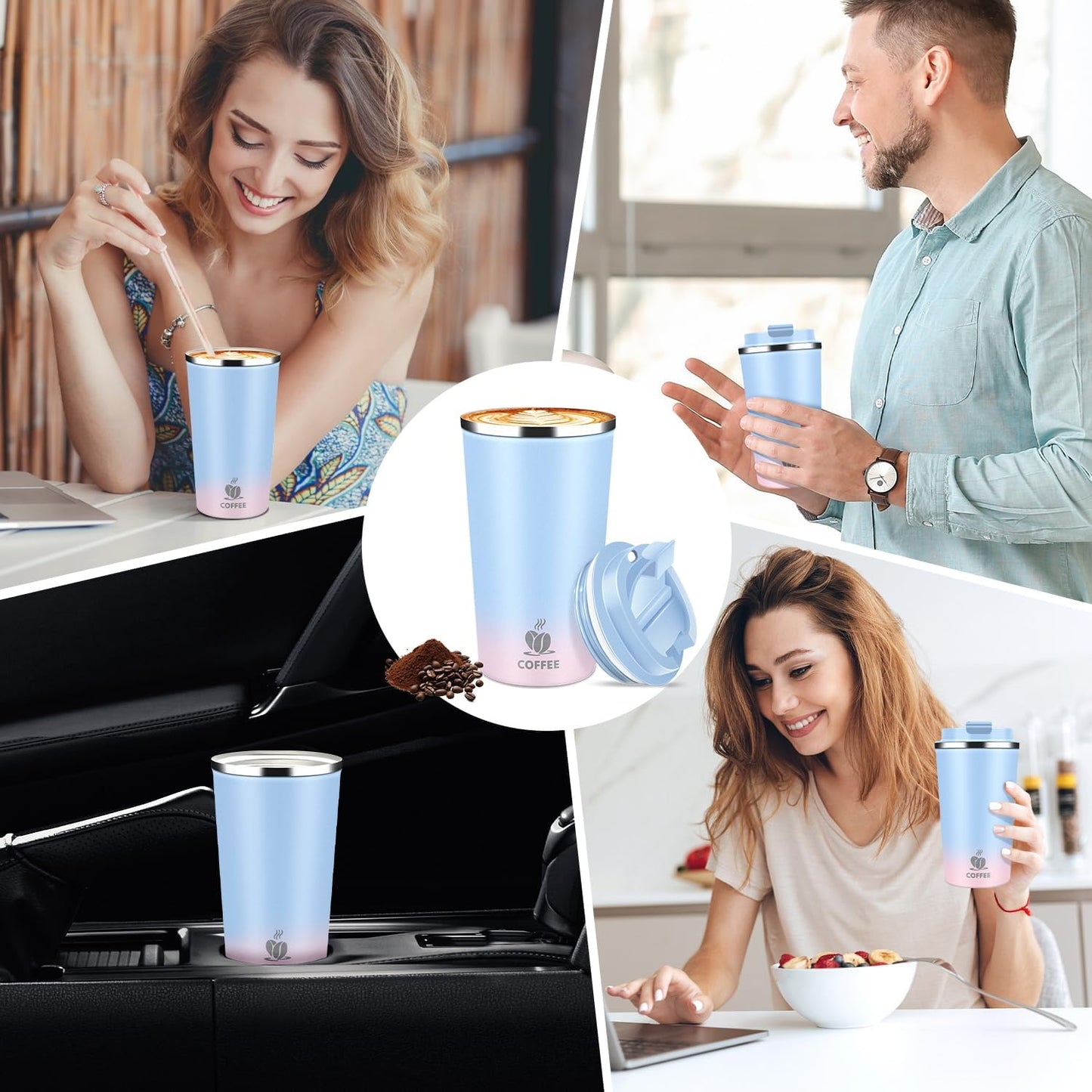 17oz Insulated Travel Coffee Mug with Flip Lid – Leakproof Stainless Steel Insulated Coffee Tumblers, Reusable Coffee Cup for Hot & Cold Drinks, Perfect for Camping & On-the-Go