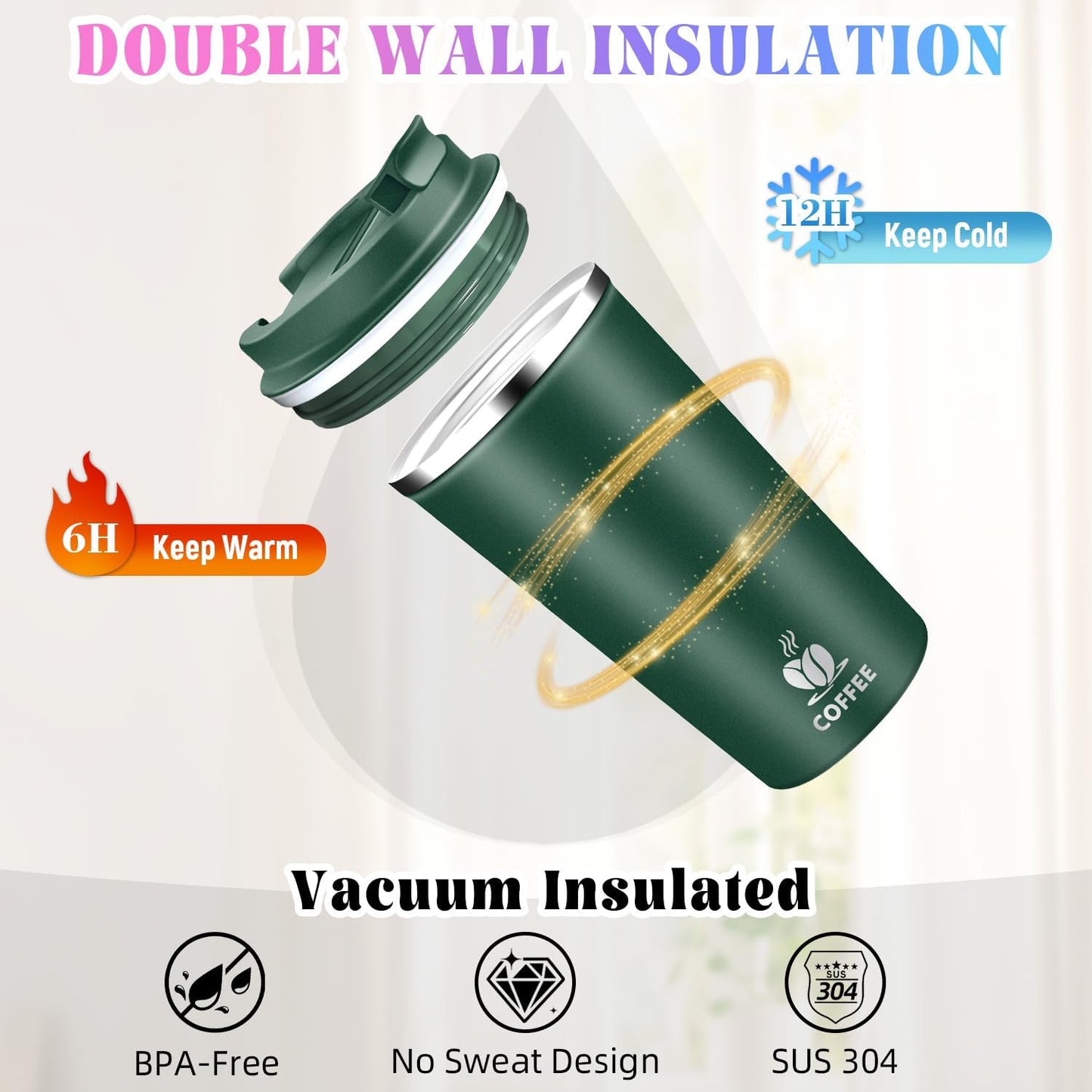 17oz Insulated Travel Coffee Mug with Flip Lid – Leakproof Stainless Steel Insulated Coffee Tumblers, Reusable Coffee Cup for Hot & Cold Drinks, Perfect for Camping & On-the-Go