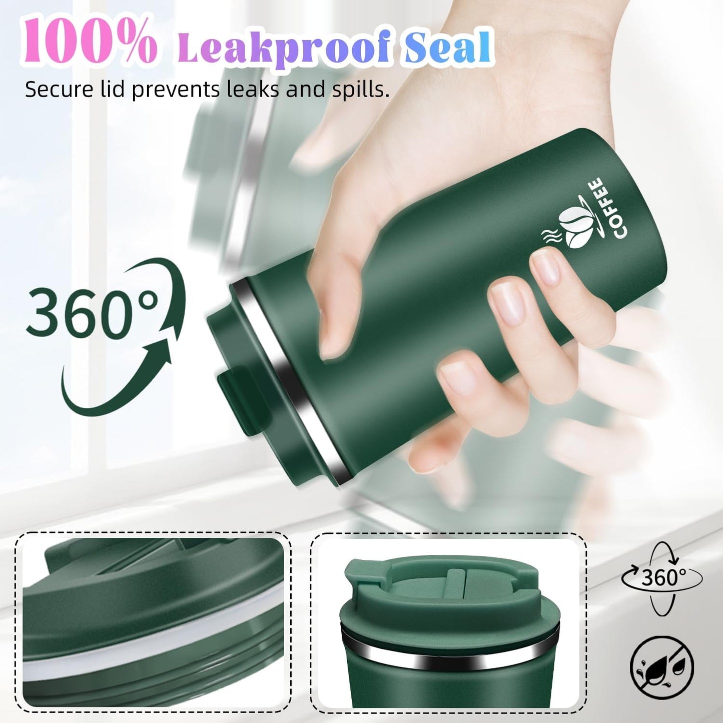 17oz Insulated Travel Coffee Mug with Flip Lid – Leakproof Stainless Steel Insulated Coffee Tumblers, Reusable Coffee Cup for Hot & Cold Drinks, Perfect for Camping & On-the-Go