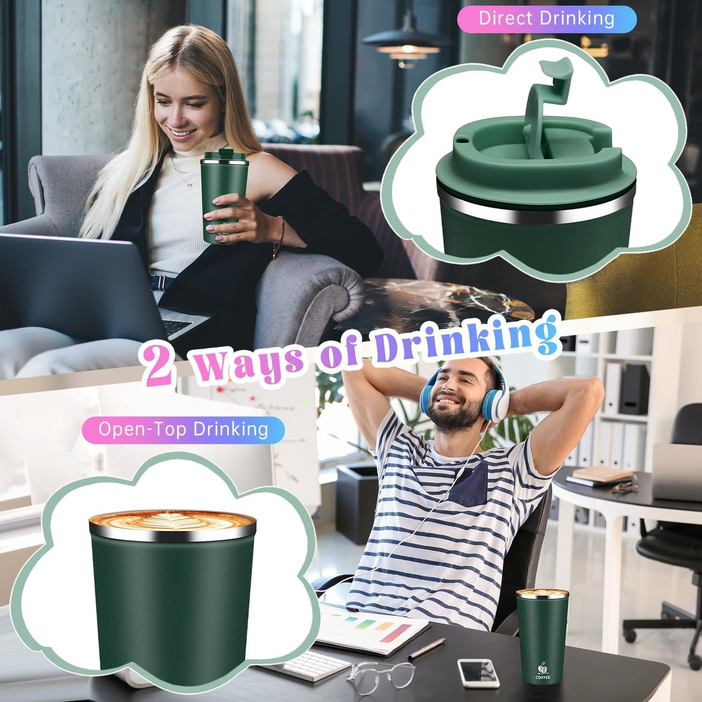 17oz Insulated Travel Coffee Mug with Flip Lid – Leakproof Stainless Steel Insulated Coffee Tumblers, Reusable Coffee Cup for Hot & Cold Drinks, Perfect for Camping & On-the-Go