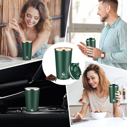 17oz Insulated Travel Coffee Mug with Flip Lid – Leakproof Stainless Steel Insulated Coffee Tumblers, Reusable Coffee Cup for Hot & Cold Drinks, Perfect for Camping & On-the-Go