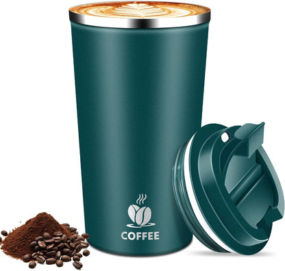 17oz Insulated Travel Coffee Mug with Flip Lid – Leakproof Stainless Steel Insulated Coffee Tumblers, Reusable Coffee Cup for Hot & Cold Drinks, Perfect for Camping & On-the-Go