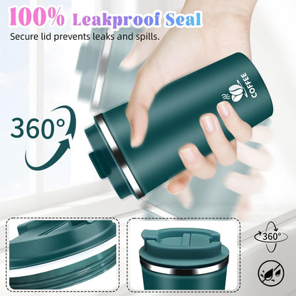 17oz Insulated Travel Coffee Mug with Flip Lid – Leakproof Stainless Steel Insulated Coffee Tumblers, Reusable Coffee Cup for Hot & Cold Drinks, Perfect for Camping & On-the-Go