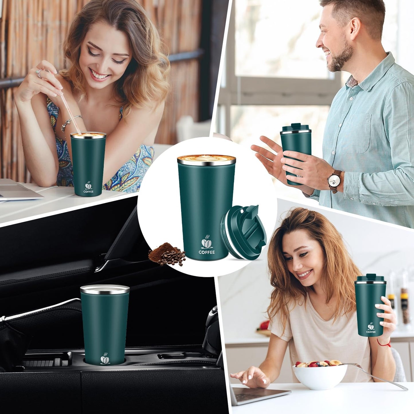 17oz Insulated Travel Coffee Mug with Flip Lid – Leakproof Stainless Steel Insulated Coffee Tumblers, Reusable Coffee Cup for Hot & Cold Drinks, Perfect for Camping & On-the-Go