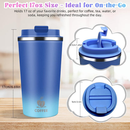 17oz Insulated Travel Coffee Mug with Flip Lid – Leakproof Stainless Steel Insulated Coffee Tumblers, Reusable Coffee Cup for Hot & Cold Drinks, Perfect for Camping & On-the-Go