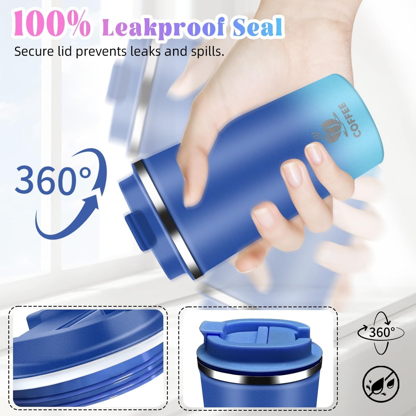 17oz Insulated Travel Coffee Mug with Flip Lid – Leakproof Stainless Steel Insulated Coffee Tumblers, Reusable Coffee Cup for Hot & Cold Drinks, Perfect for Camping & On-the-Go