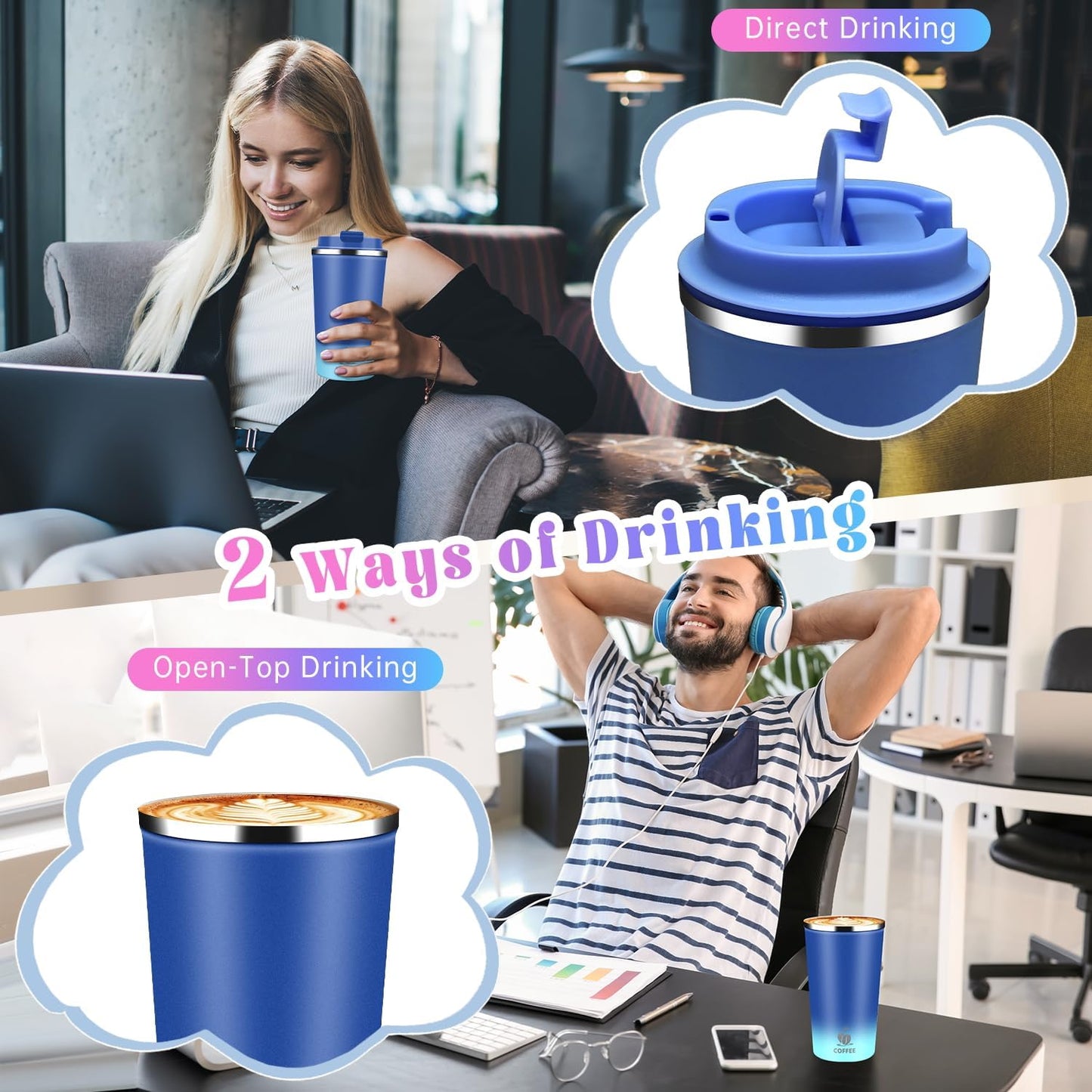 17oz Insulated Travel Coffee Mug with Flip Lid – Leakproof Stainless Steel Insulated Coffee Tumblers, Reusable Coffee Cup for Hot & Cold Drinks, Perfect for Camping & On-the-Go