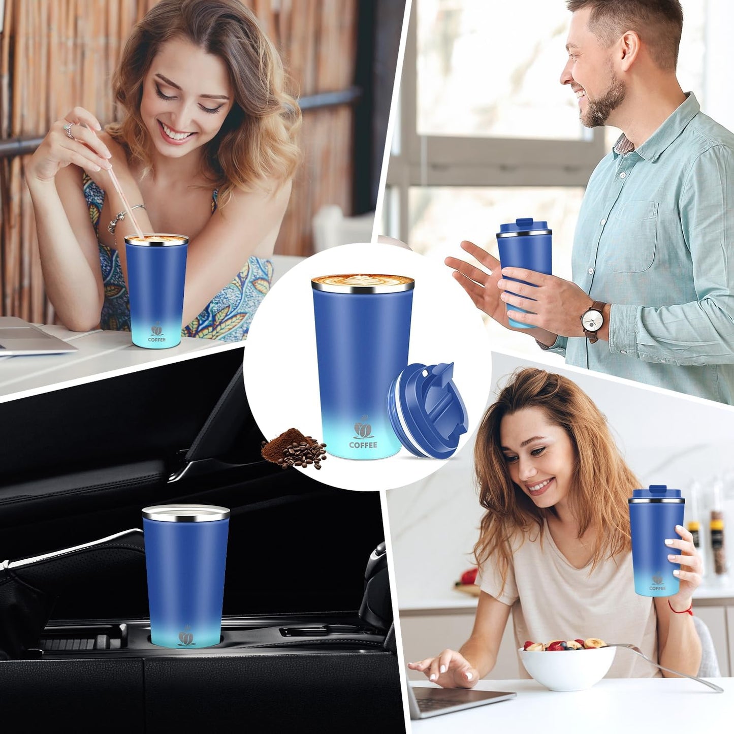 17oz Insulated Travel Coffee Mug with Flip Lid – Leakproof Stainless Steel Insulated Coffee Tumblers, Reusable Coffee Cup for Hot & Cold Drinks, Perfect for Camping & On-the-Go