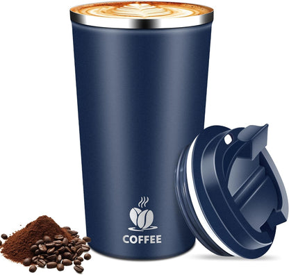 17oz Insulated Travel Coffee Mug with Flip Lid – Leakproof Stainless Steel Insulated Coffee Tumblers, Reusable Coffee Cup for Hot & Cold Drinks, Perfect for Camping & On-the-Go