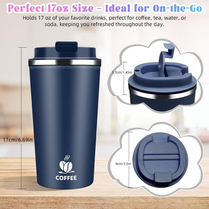 17oz Insulated Travel Coffee Mug with Flip Lid – Leakproof Stainless Steel Insulated Coffee Tumblers, Reusable Coffee Cup for Hot & Cold Drinks, Perfect for Camping & On-the-Go