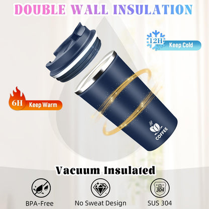 17oz Insulated Travel Coffee Mug with Flip Lid – Leakproof Stainless Steel Insulated Coffee Tumblers, Reusable Coffee Cup for Hot & Cold Drinks, Perfect for Camping & On-the-Go