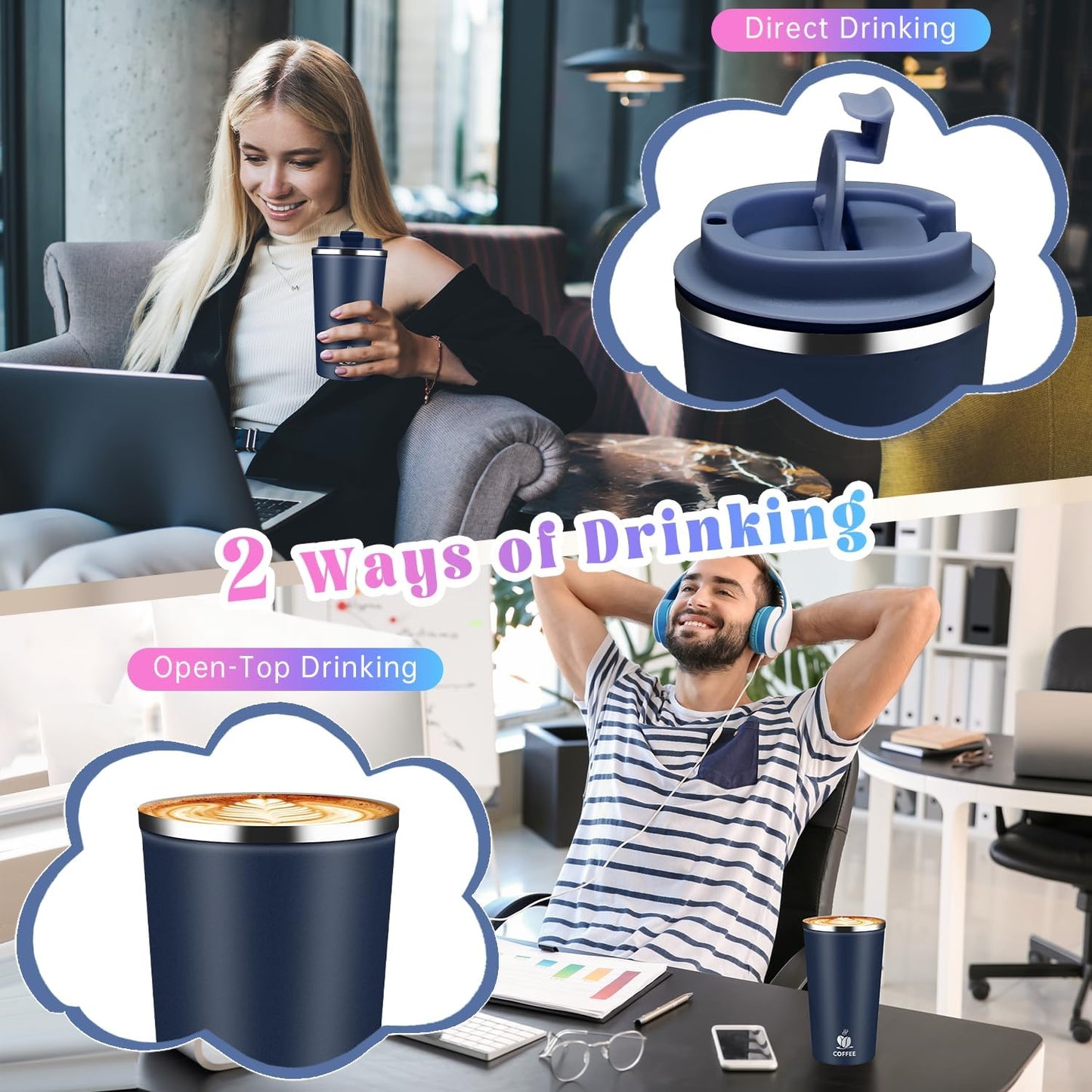 17oz Insulated Travel Coffee Mug with Flip Lid – Leakproof Stainless Steel Insulated Coffee Tumblers, Reusable Coffee Cup for Hot & Cold Drinks, Perfect for Camping & On-the-Go