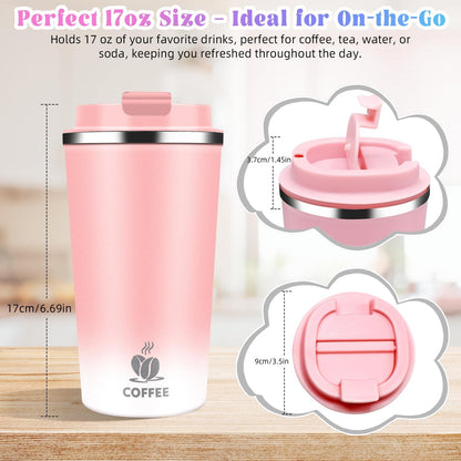 17oz Insulated Travel Coffee Mug with Flip Lid – Leakproof Stainless Steel Insulated Coffee Tumblers, Reusable Coffee Cup for Hot & Cold Drinks, Perfect for Camping & On-the-Go