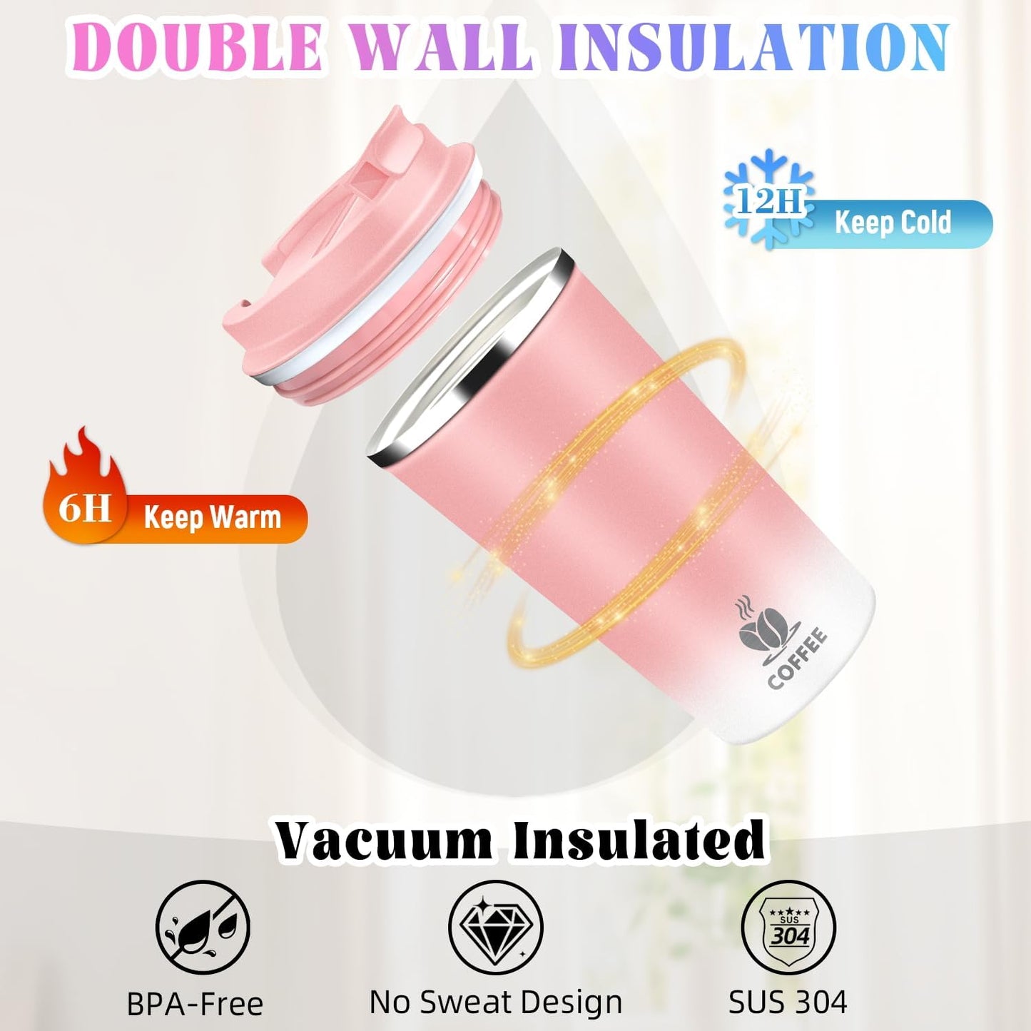 17oz Insulated Travel Coffee Mug with Flip Lid – Leakproof Stainless Steel Insulated Coffee Tumblers, Reusable Coffee Cup for Hot & Cold Drinks, Perfect for Camping & On-the-Go