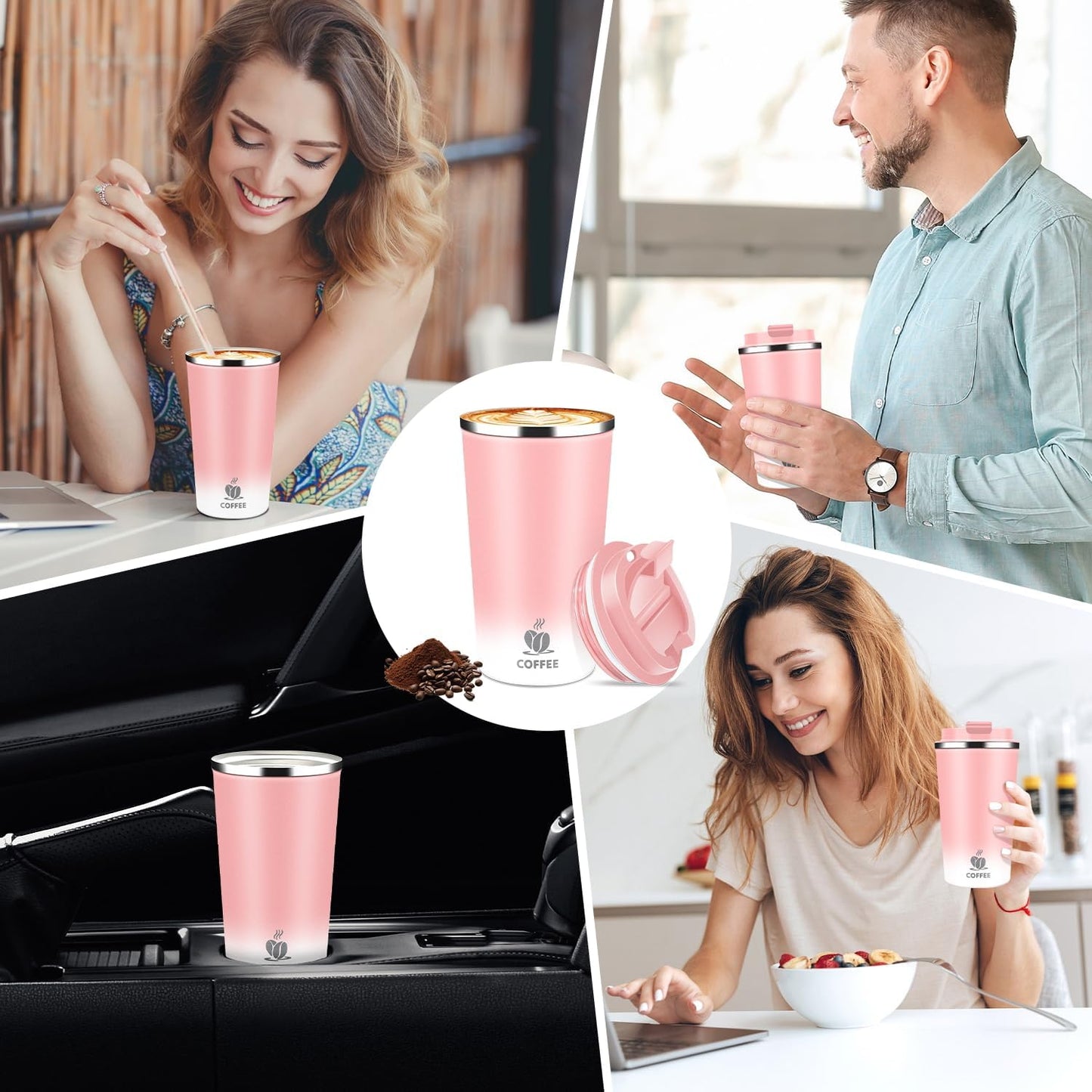 17oz Insulated Travel Coffee Mug with Flip Lid – Leakproof Stainless Steel Insulated Coffee Tumblers, Reusable Coffee Cup for Hot & Cold Drinks, Perfect for Camping & On-the-Go