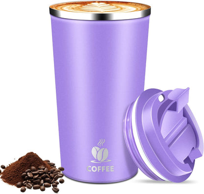 17oz Insulated Travel Coffee Mug with Flip Lid – Leakproof Stainless Steel Insulated Coffee Tumblers, Reusable Coffee Cup for Hot & Cold Drinks, Perfect for Camping & On-the-Go