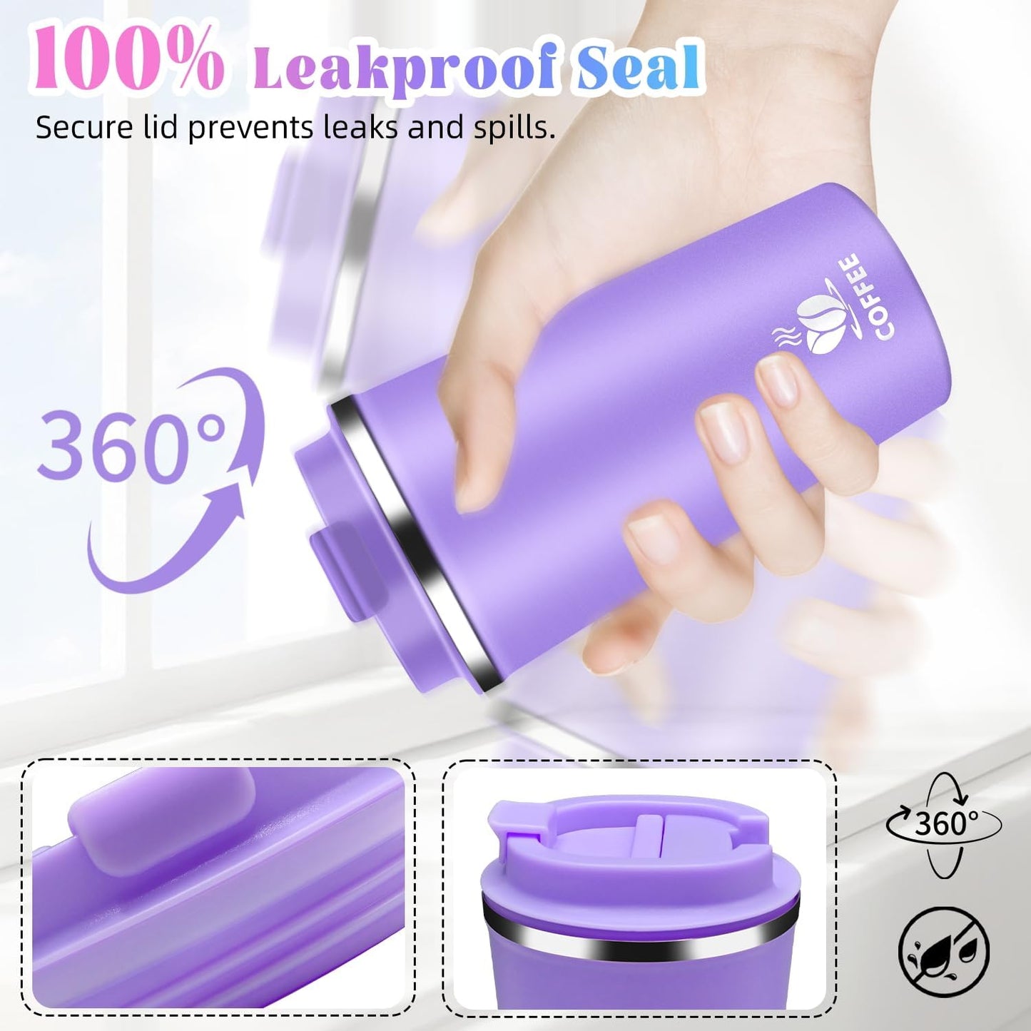 17oz Insulated Travel Coffee Mug with Flip Lid – Leakproof Stainless Steel Insulated Coffee Tumblers, Reusable Coffee Cup for Hot & Cold Drinks, Perfect for Camping & On-the-Go