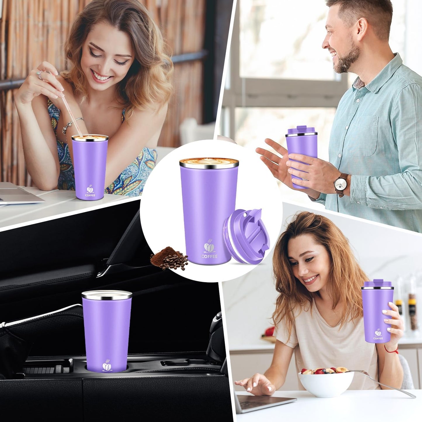 17oz Insulated Travel Coffee Mug with Flip Lid – Leakproof Stainless Steel Insulated Coffee Tumblers, Reusable Coffee Cup for Hot & Cold Drinks, Perfect for Camping & On-the-Go