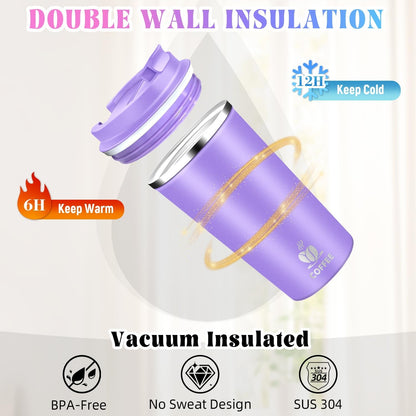 17oz Insulated Travel Coffee Mug with Flip Lid – Leakproof Stainless Steel Insulated Coffee Tumblers, Reusable Coffee Cup for Hot & Cold Drinks, Perfect for Camping & On-the-Go