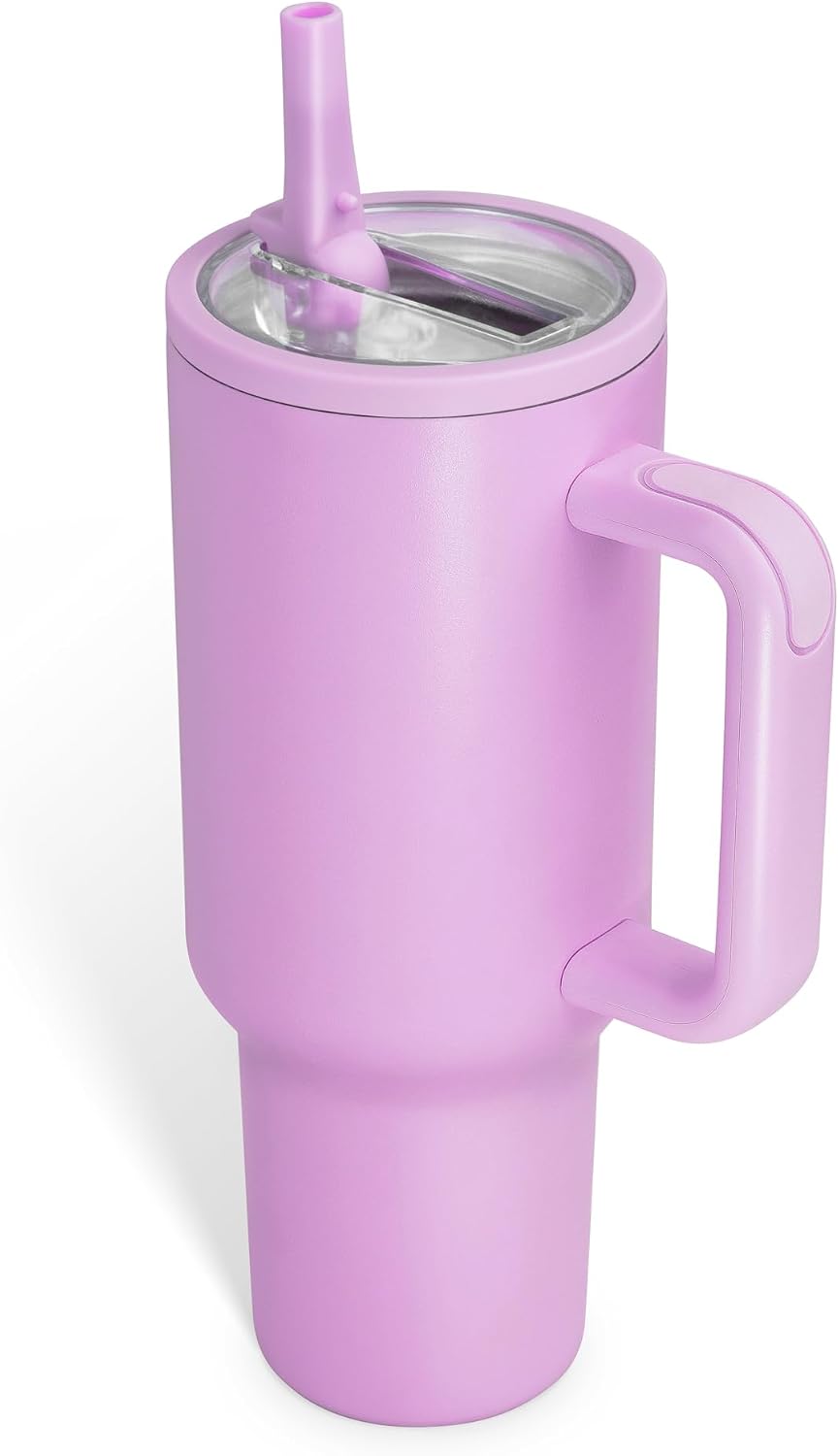 40oz Insulated Tumbler with Handle & Straw, Light Blue | Double-wall vacuum insulation and leakproof, perfect for beach days, camping, road trips, and daily use.