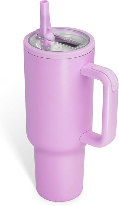 40oz Insulated Tumbler with Handle & Straw, Light Blue | Double-wall vacuum insulation and leakproof, perfect for beach days, camping, road trips, and daily use.