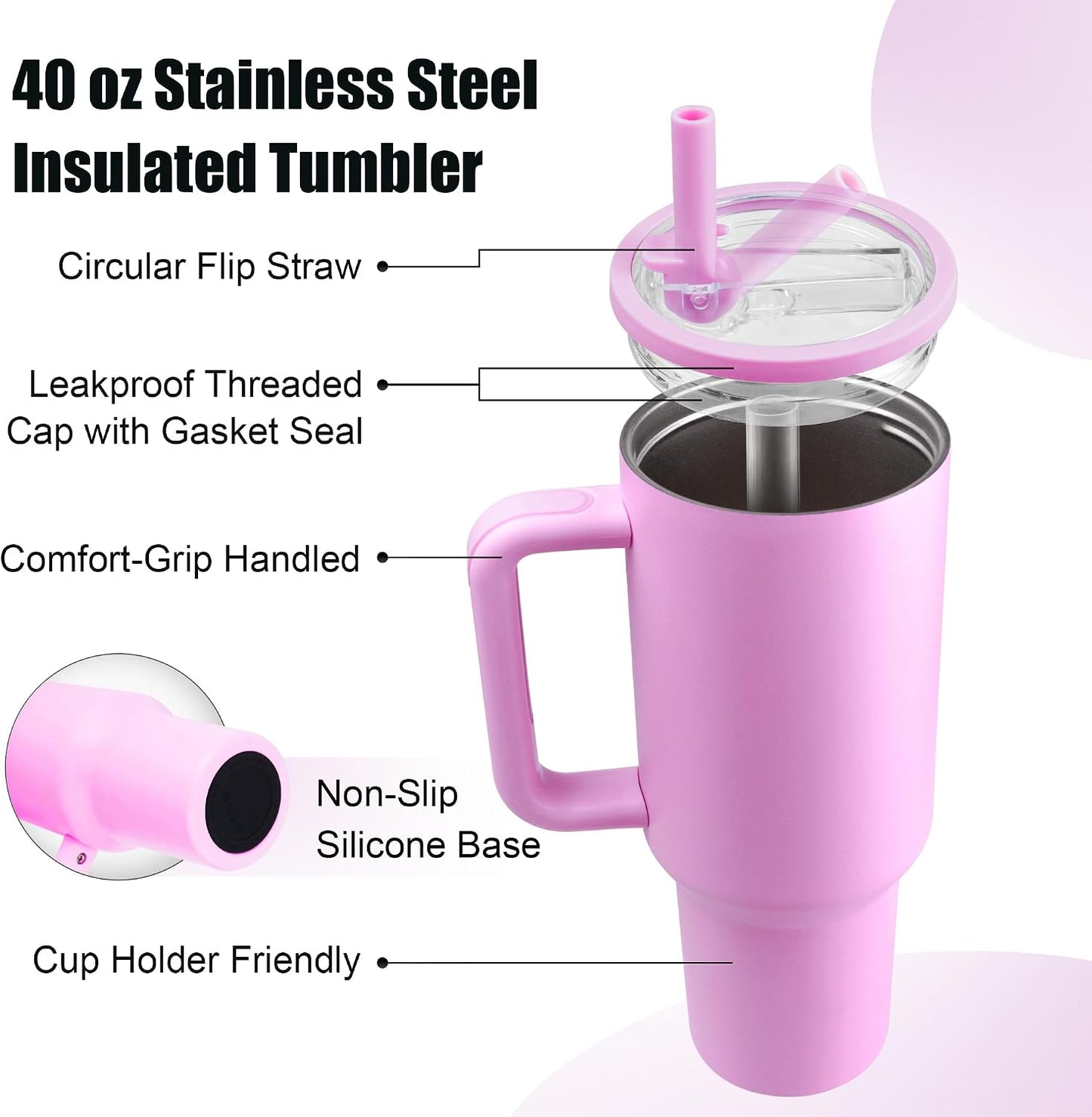 40oz Insulated Tumbler with Handle & Straw, Light Blue | Double-wall vacuum insulation and leakproof, perfect for beach days, camping, road trips, and daily use.