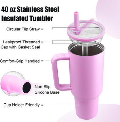 40oz Insulated Tumbler with Handle & Straw, Light Blue | Double-wall vacuum insulation and leakproof, perfect for beach days, camping, road trips, and daily use.