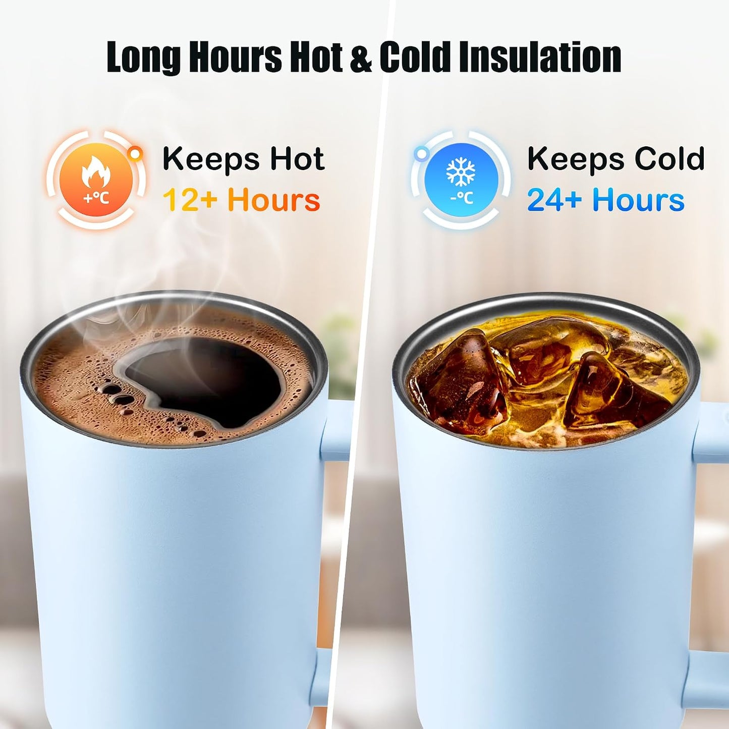 40oz Insulated Tumbler with Handle & Straw, Light Blue | Double-wall vacuum insulation and leakproof, perfect for beach days, camping, road trips, and daily use.