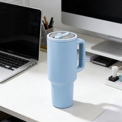 40oz Insulated Tumbler with Handle & Straw, Light Blue | Double-wall vacuum insulation and leakproof, perfect for beach days, camping, road trips, and daily use.