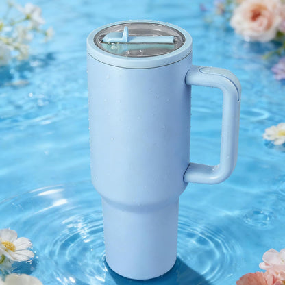 40oz Insulated Tumbler with Handle & Straw, Light Blue | Double-wall vacuum insulation and leakproof, perfect for beach days, camping, road trips, and daily use.