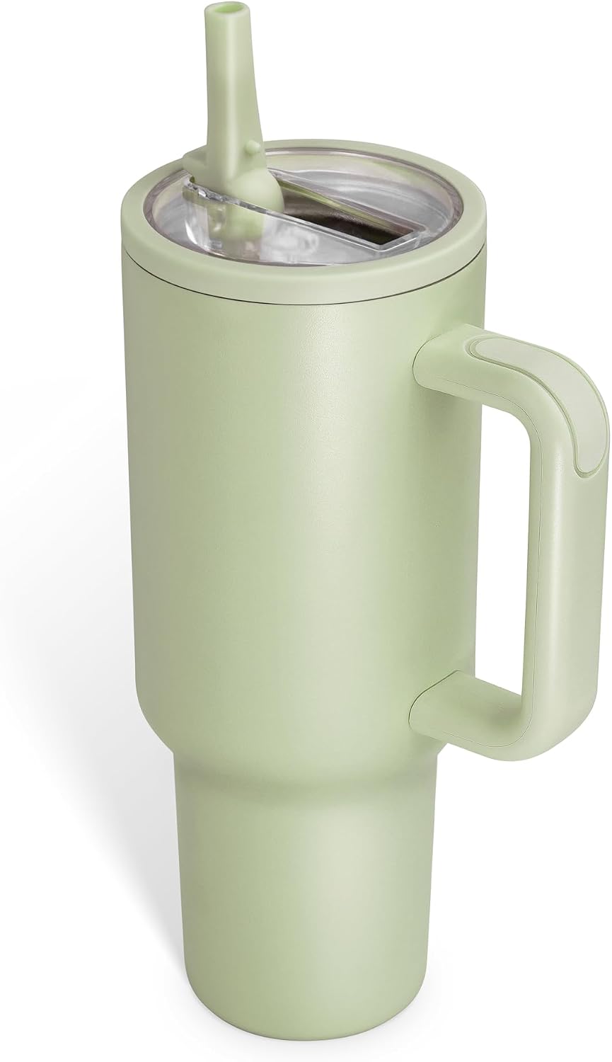 40oz Insulated Tumbler with Handle & Straw, Light Blue | Double-wall vacuum insulation and leakproof, perfect for beach days, camping, road trips, and daily use.