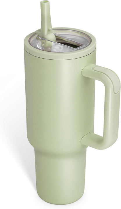 40oz Insulated Tumbler with Handle & Straw, Light Blue | Double-wall vacuum insulation and leakproof, perfect for beach days, camping, road trips, and daily use.