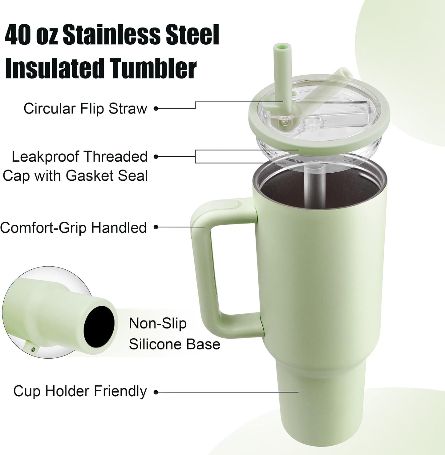 40oz Insulated Tumbler with Handle & Straw, Light Blue | Double-wall vacuum insulation and leakproof, perfect for beach days, camping, road trips, and daily use.