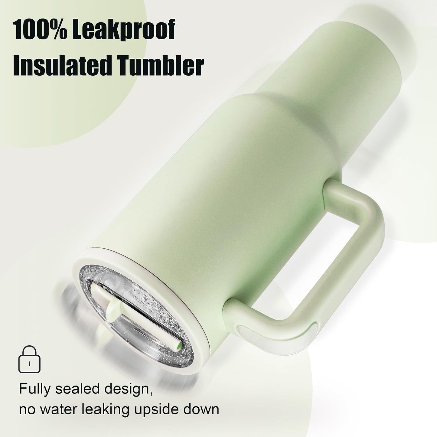 40oz Insulated Tumbler with Handle & Straw, Light Blue | Double-wall vacuum insulation and leakproof, perfect for beach days, camping, road trips, and daily use.