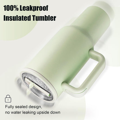 40oz Insulated Tumbler with Handle & Straw, Light Blue | Double-wall vacuum insulation and leakproof, perfect for beach days, camping, road trips, and daily use.