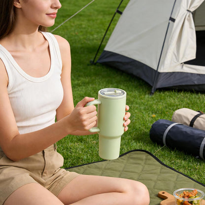 40oz Insulated Tumbler with Handle & Straw, Light Blue | Double-wall vacuum insulation and leakproof, perfect for beach days, camping, road trips, and daily use.