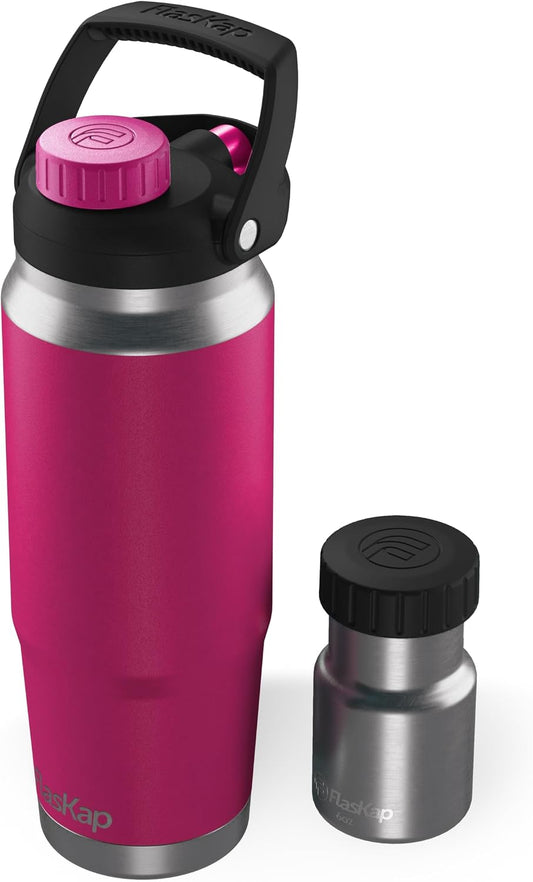 FreePour System: 6oz Mixed Drink Tumbler Attachment and 26oz Cup Holder Friendly, Stainless Steel Water Bottle, Removable Hidden Flask Reservoir