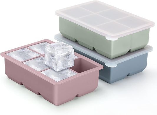 Silicone Ice Cube Trays, 3‑Pack Large Square Molds with Lid