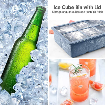 Silicone Ice Cube Trays, 3‑Pack Large Square Molds with Lid