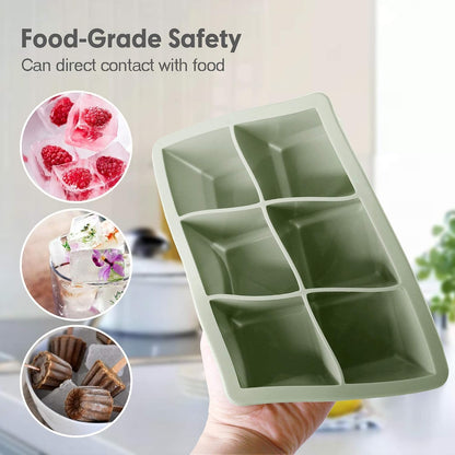 Silicone Ice Cube Trays, 3‑Pack Large Square Molds with Lid