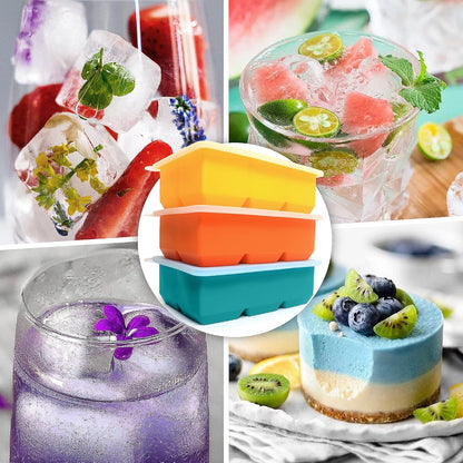 Silicone Ice Cube Trays, 3‑Pack Large Square Molds with Lid