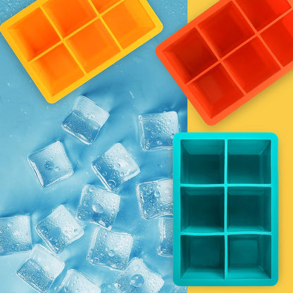 Silicone Ice Cube Trays, 3‑Pack Large Square Molds with Lid