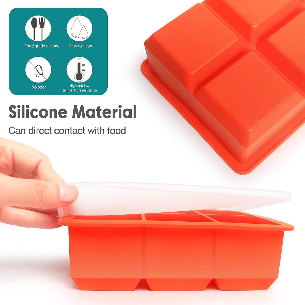 Silicone Ice Cube Trays, 3‑Pack Large Square Molds with Lid