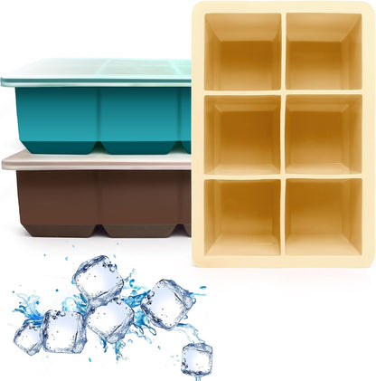 Silicone Ice Cube Trays, 3‑Pack Large Square Molds with Lid