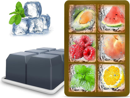 Silicone Ice Cube Trays, 3‑Pack Large Square Molds with Lid