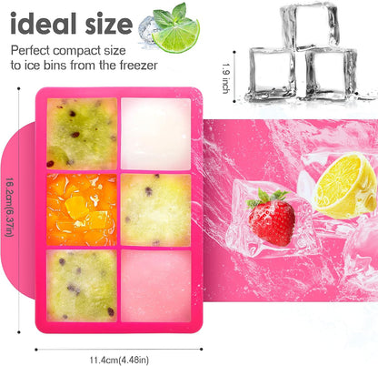 Silicone Ice Cube Trays, 3‑Pack Large Square Molds with Lid