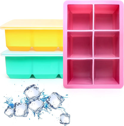 Silicone Ice Cube Trays, 3‑Pack Large Square Molds with Lid